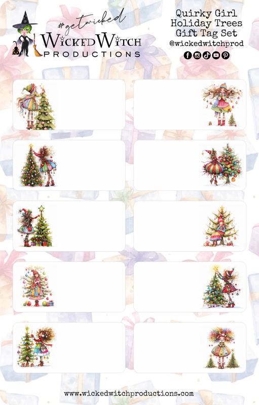 Quirky Girl Holiday Tree Gift Tag Stickers Quirky Girl Holiday Tree Gift Tag Stickers