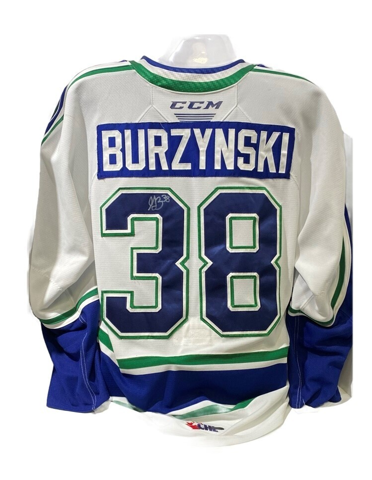 2021/22 Grayson Burzynski Authentic Game Worn White Jersey