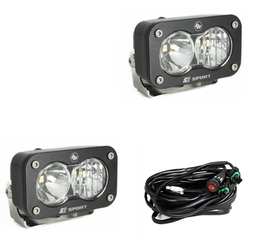S2 SPORT BLACK LED AUXILIARY LIGHT POD PAIR DRIVING/ COMBO- UNIVERSAL, Color: Clear