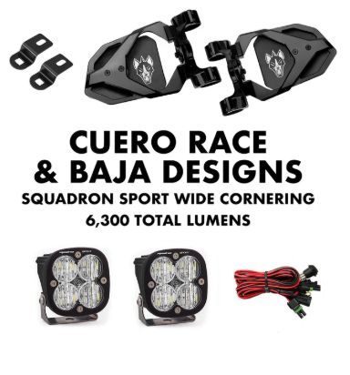 Cuero Race Mirror Light Combo in Black, Color: Clear, Light Pod Type: Baja Design Squadron Sport, Size: 1.75