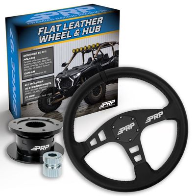 PRP FLAT LEATHER STEERING WHEEL KIT WITH QUICK RELEASE HUB FOR POLARIS RZR (ALL MODELS) , CAN AM X3 AND MAVERICK R
