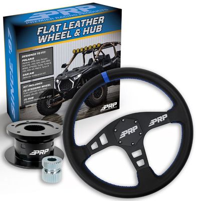 PRP FLAT LEATHER STEERING WHEEL KIT WITH QUICK RELEASE HUB FOR POLARIS RZR (ALL MODELS) , CAN AM X3 AND MAVERICK R