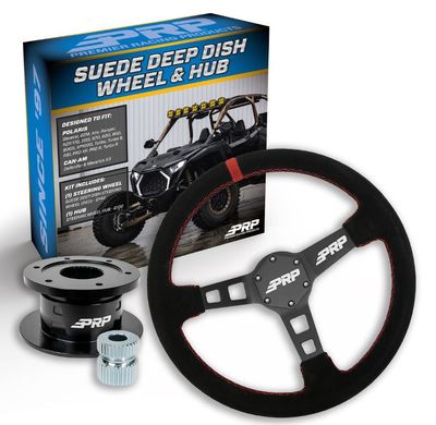 PRP DEEP DISH SUEDE STEERING WHEEL KIT WITH QUICK RELEASE HUB FOR POLARIS RZR, CAN AM X3 AND MAVERICK R