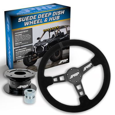 PRP DEEP DISH SUEDE STEERING WHEEL KIT WITH QUICK RELEASE HUB FOR POLARIS RZR, CAN AM X3 AND MAVERICK R