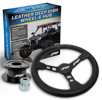 PRP DEEP DISH LEATHER STEERING WHEEL KIT WITH QUICK RELEASE HUB FOR POLARIS RZR, CAN AM X3
