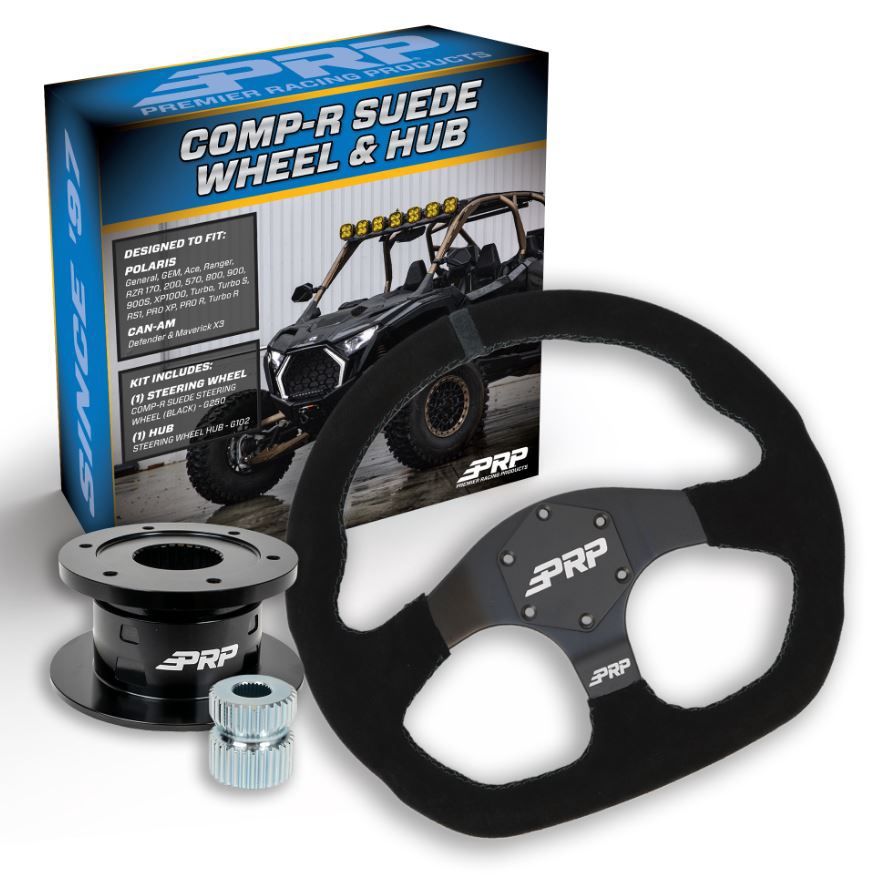 PRP SUEDE D-SHAPE STEERING WHEEL KIT WITH QUICK RELEASE HUB FOR POLARIS RZR, CAN AM X3