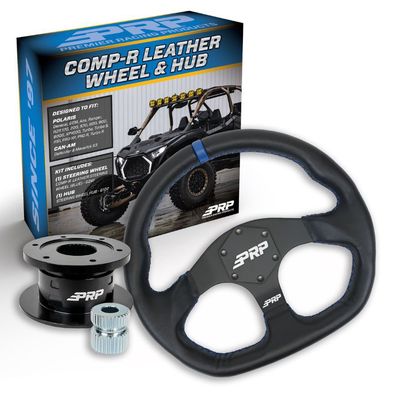 PRP LEATHER D-SHAPE STEERING WHEEL KIT WITH QUICK RELEASE HUB FOR POLARIS RZR, CAN AM X3