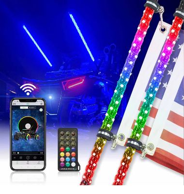 4FT 2PCS Spiral Whip Light Bluetooth Control