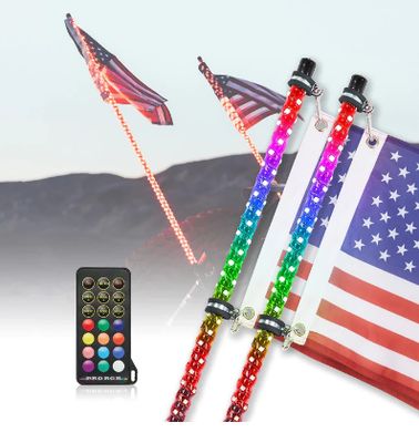 2pcs 5FT UTV Spiral Whip Light with RF Remote Control