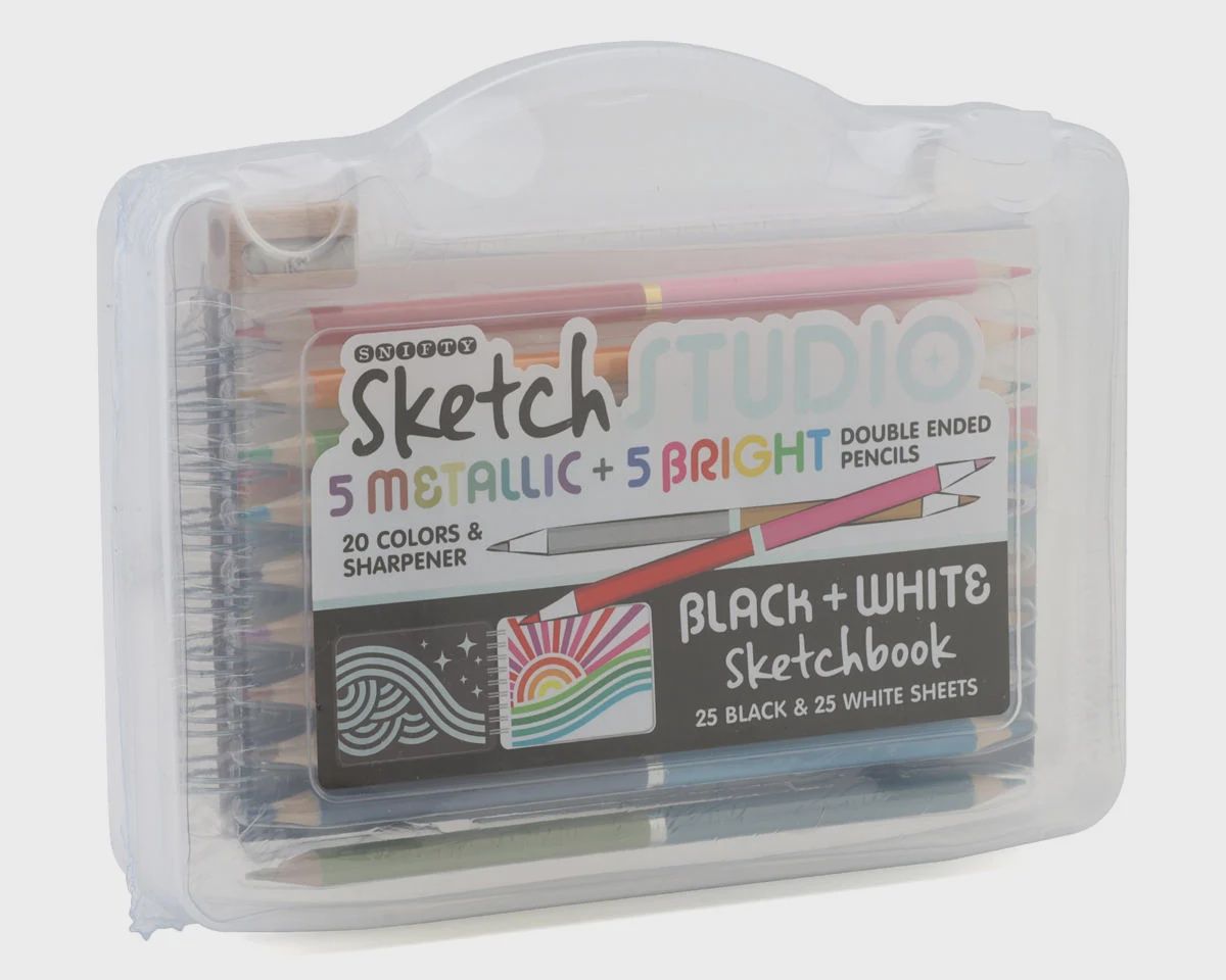 Snifty Pen Sketch Studio Double Ended Colored Pencil Travel Set (Metallic/Bright) (10) w/Sketchbook &amp; Sharpener