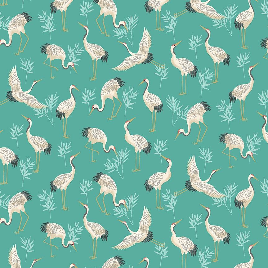 Michiko - Cranes Teal Fat Qtr
