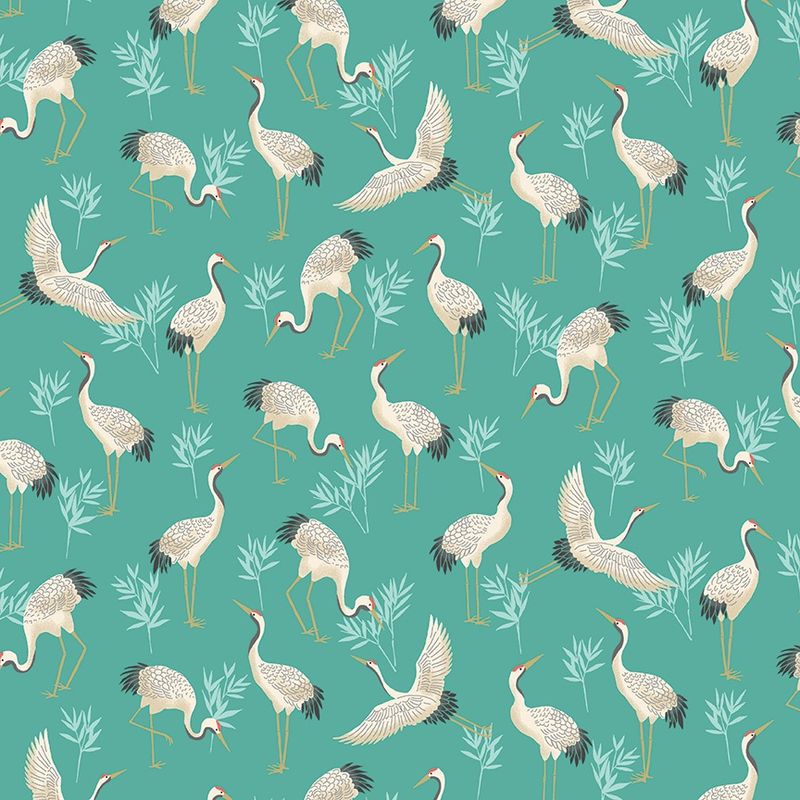 Michiko - Cranes Teal Fat Qtr