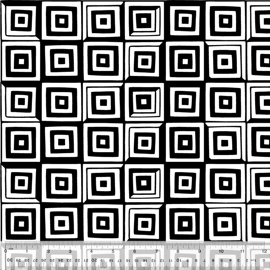 First Look - Concentric Squares Black on White Fat Qtr
