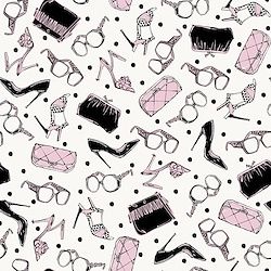 Dressed and Obsessed - Tossed Accessories - Off White and Pink Fat Qtr