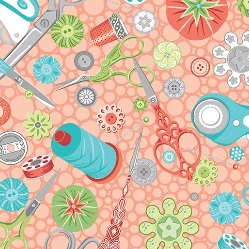 Sewing Room 2 - Tools Coral Fat Qtr