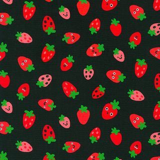 Farm to Table - Strawberries on Black Fat Qtr