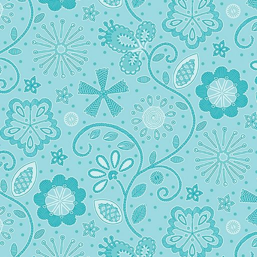 Sewing Room 2 - Embroidery Aqua Fat Qtr