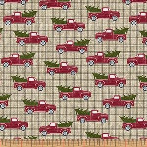 A Jingle Bell Christmas - Red Truck Holiday Beige Fat Qtr