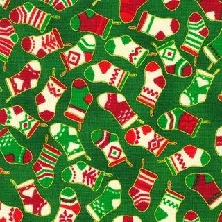 Holiday Charms 2023 - Stockings on Green Fat Qtr