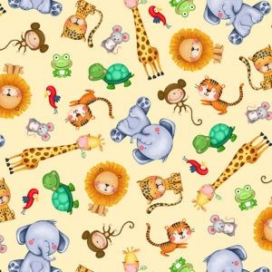 Jungle Paradise - Animal Babies Yellow Fat Qtr