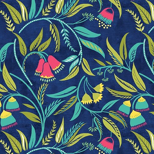 Chalk Garden - Dancing Flowers Navy Fat Qtr