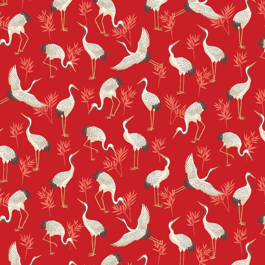 Michiko - Cranes Red Fat Qtr