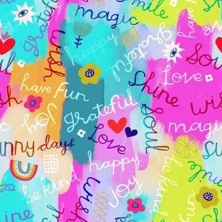 Everyday Magic - Words on Multi Colour Fat Qtr