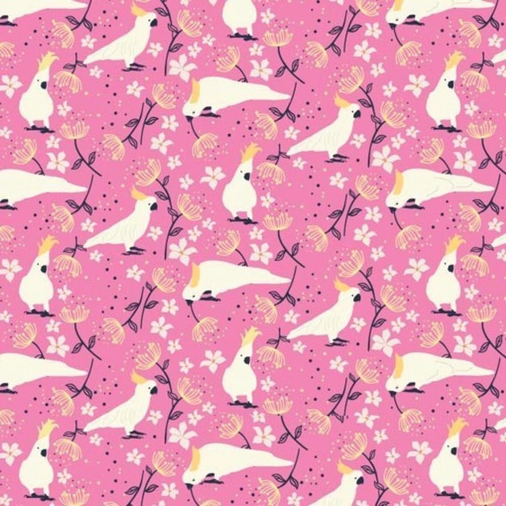 Taking Flight: Cockatoo Bright Pink Fat Qtr