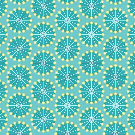 Sewing Room 2 - Flowerhead Pins Aqua Fat Qtr