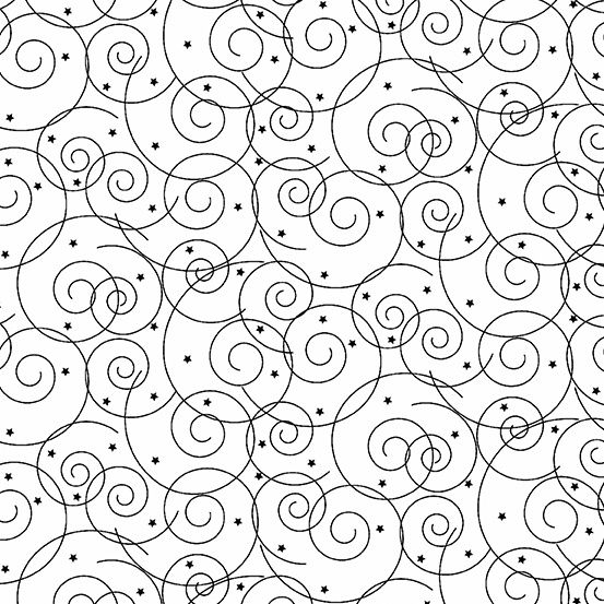 Century Black on White - Swirls &amp;Stars Fat Qtr