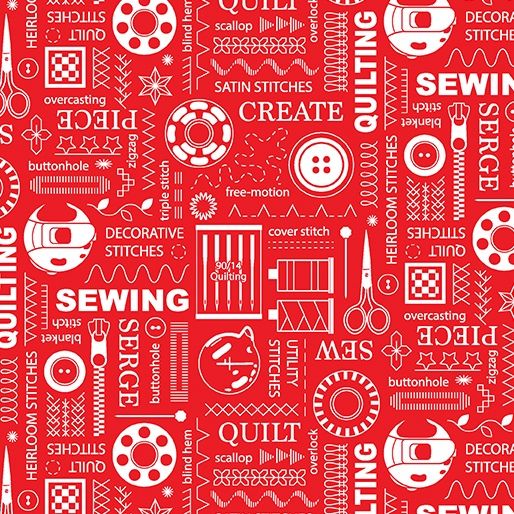 Sewing Room 2 - Stitches Red Fat Qtr