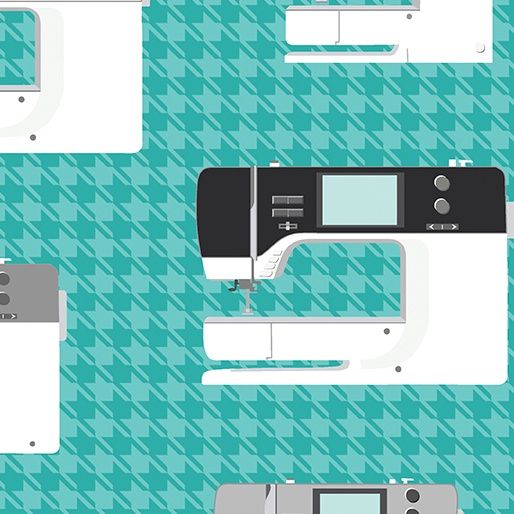 Sewing Room 2 - Sewing Machines Aqua Fat Qtr