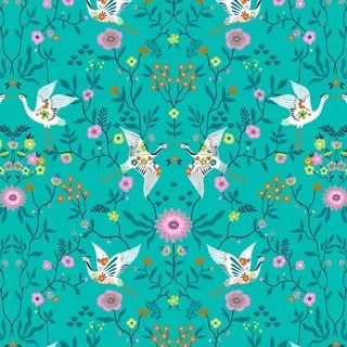 Blossom Days - Aqua Birds Fat Qtr
