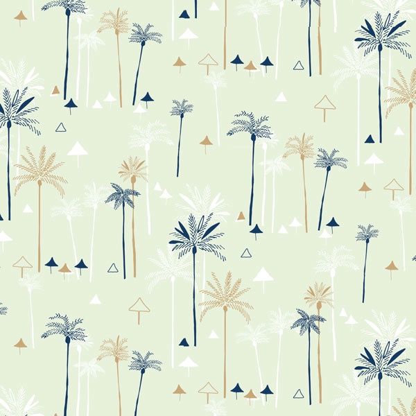 Ocean Drive - Swaying Palms on Blue/Grey Metallic Fat Qtr