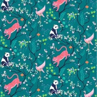 Blossom Days - Teal Animals Fat Qtr