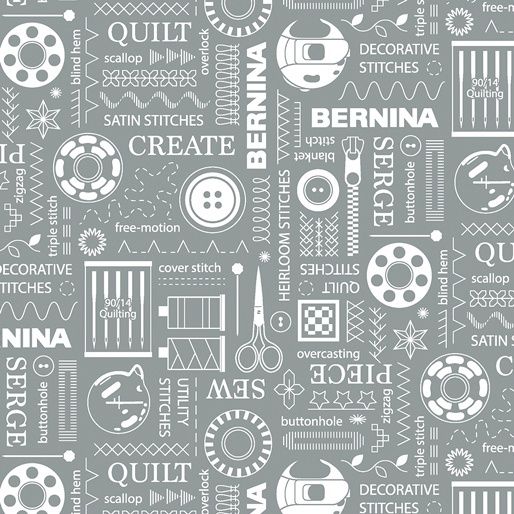 Bernina - Sewing Room 2 - Stitches Grey Fat Qtr