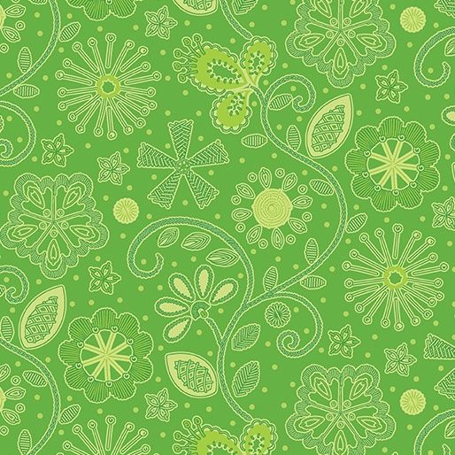 Sewing Room 2 - Embroidery Green Fat Qtr