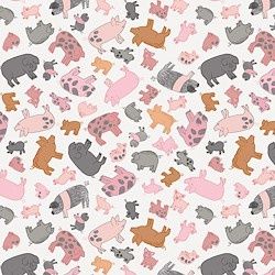 Piggy Tales - Piggies On Cream Fat Qtr
