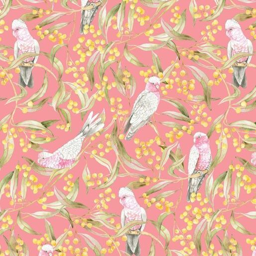 Golden Wattle - Galahs and Golden Wattle Pink A Fat Qtr