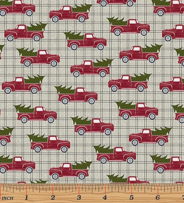 A Jingle Bell Christmas - Red Truck Holiday Grey Fat Qtr