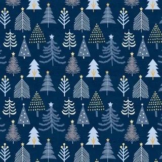 Christmas Shimmer - Navy Christmas Trees Fat Qtr