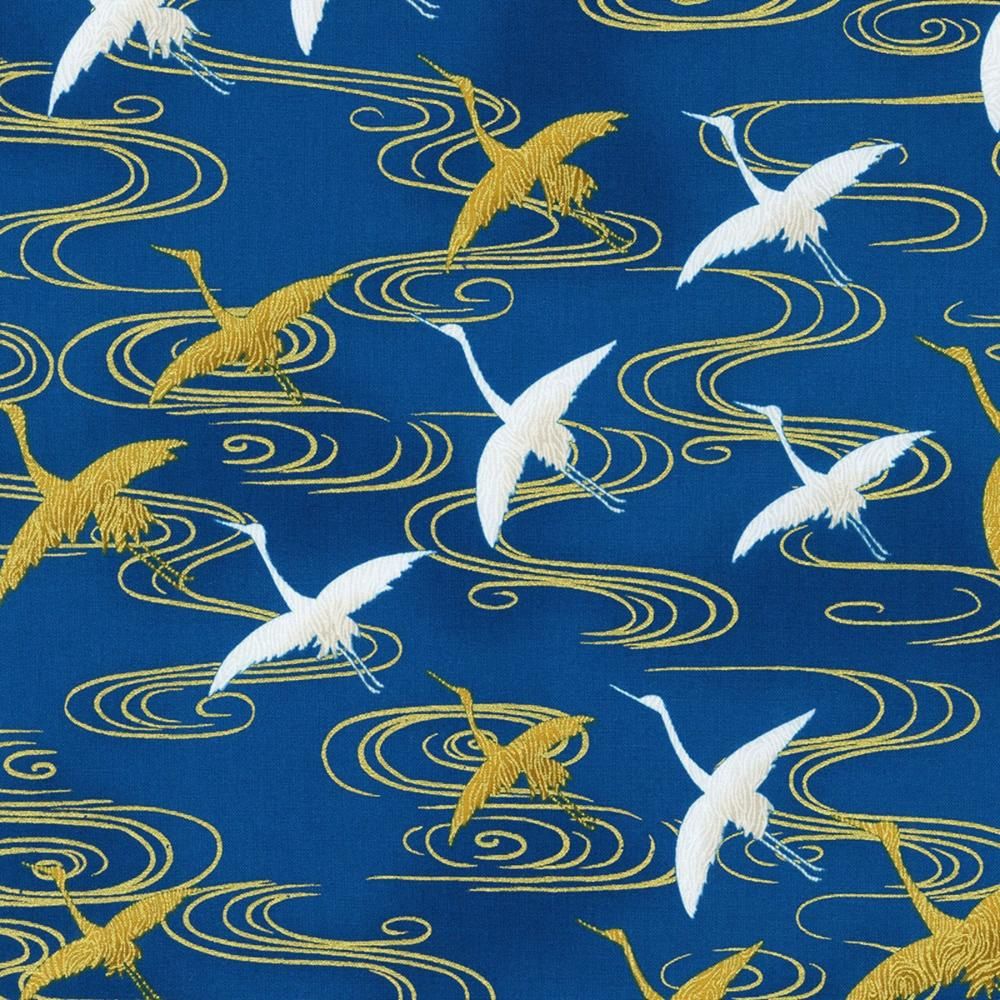 Imperial Collection 16 Cranes And Waves Blue Fat Qtr
