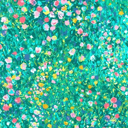Painterly Petals - Green Fat Qtr