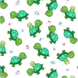 Jungle Paradise - Turtles and Frogs White Fat Qtr