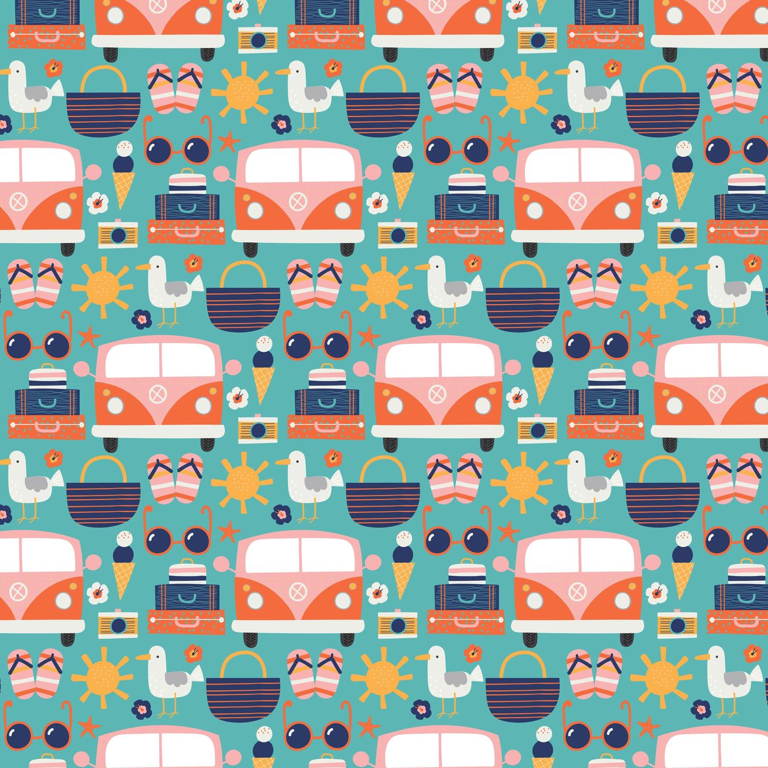 Devonstone - Vacation Kombi Van Teal Fat Qtr