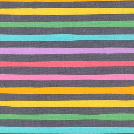 Magical Rainbow Unicorns Rainbow Stripes - Charcoal Fat Qtr