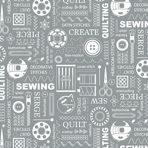Sewing Room 2 - Stitches Gray Fat Qtr