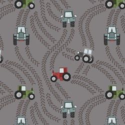 Piggy Tales - Tractor Trails on Muddy Grey Fat Qtr