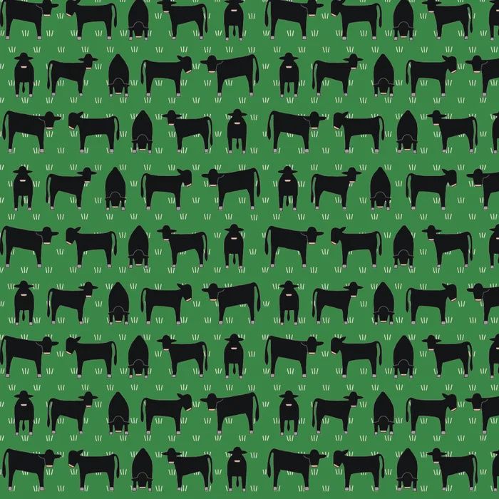 Red Tractor Collection - Black Cows On Green Fat Qtr