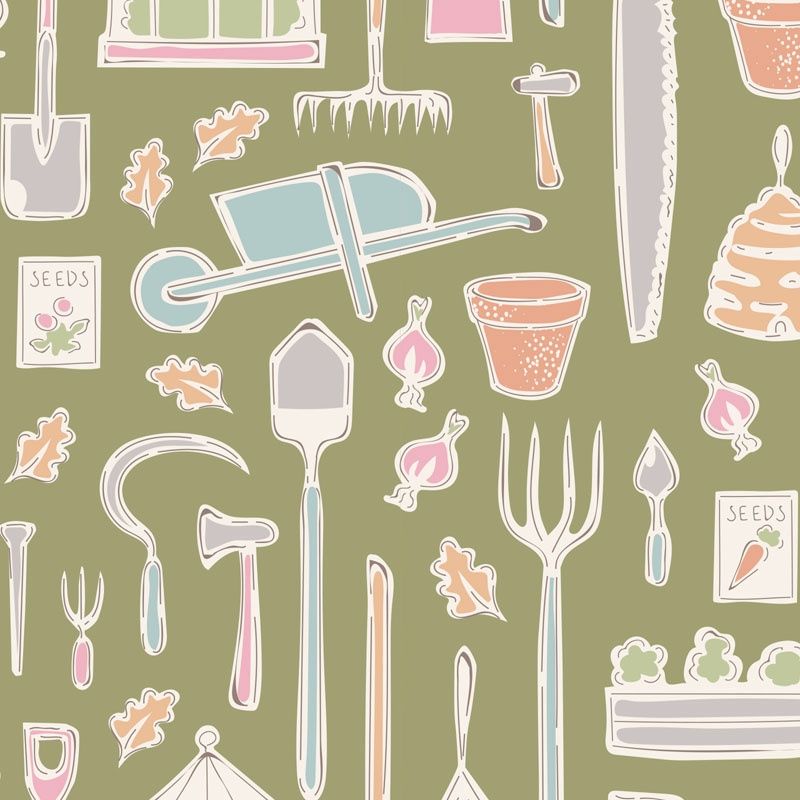 Tiny Farm Tools Green Fat Qtr